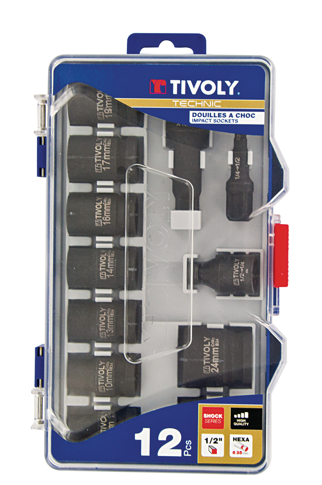 Jeu De 8 Douilles Hexagonales 1/2" Acier S2 - 5 à 19 Mm, étui Rangement, Pour Voiture Et Bricolage