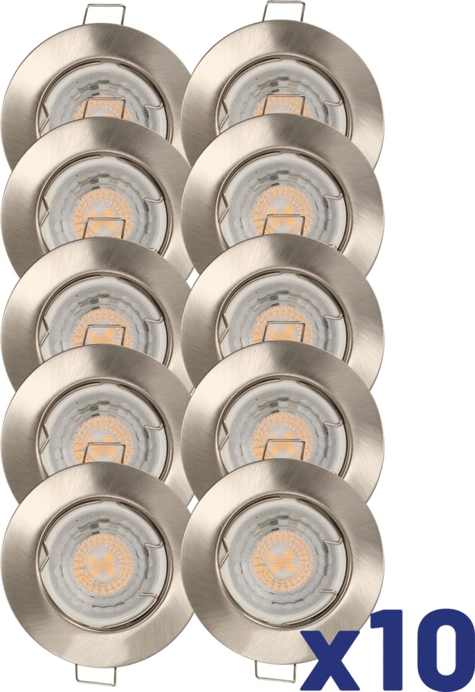 Spots LED encastrables GU10 lumière blanc chaud Acier par 10 - Quartz ARLUX