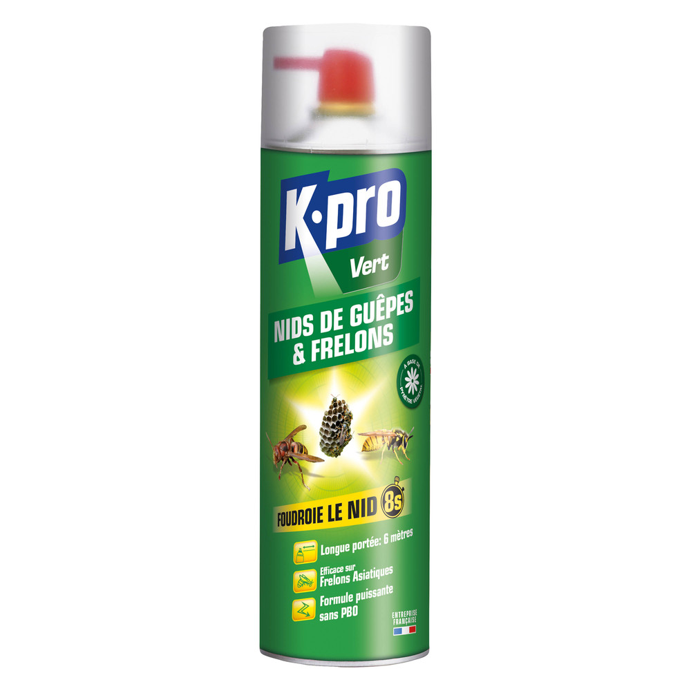 Insecticide destructeur nid de guêpes et frelons foudroyant 500ml - K-PRO VERT