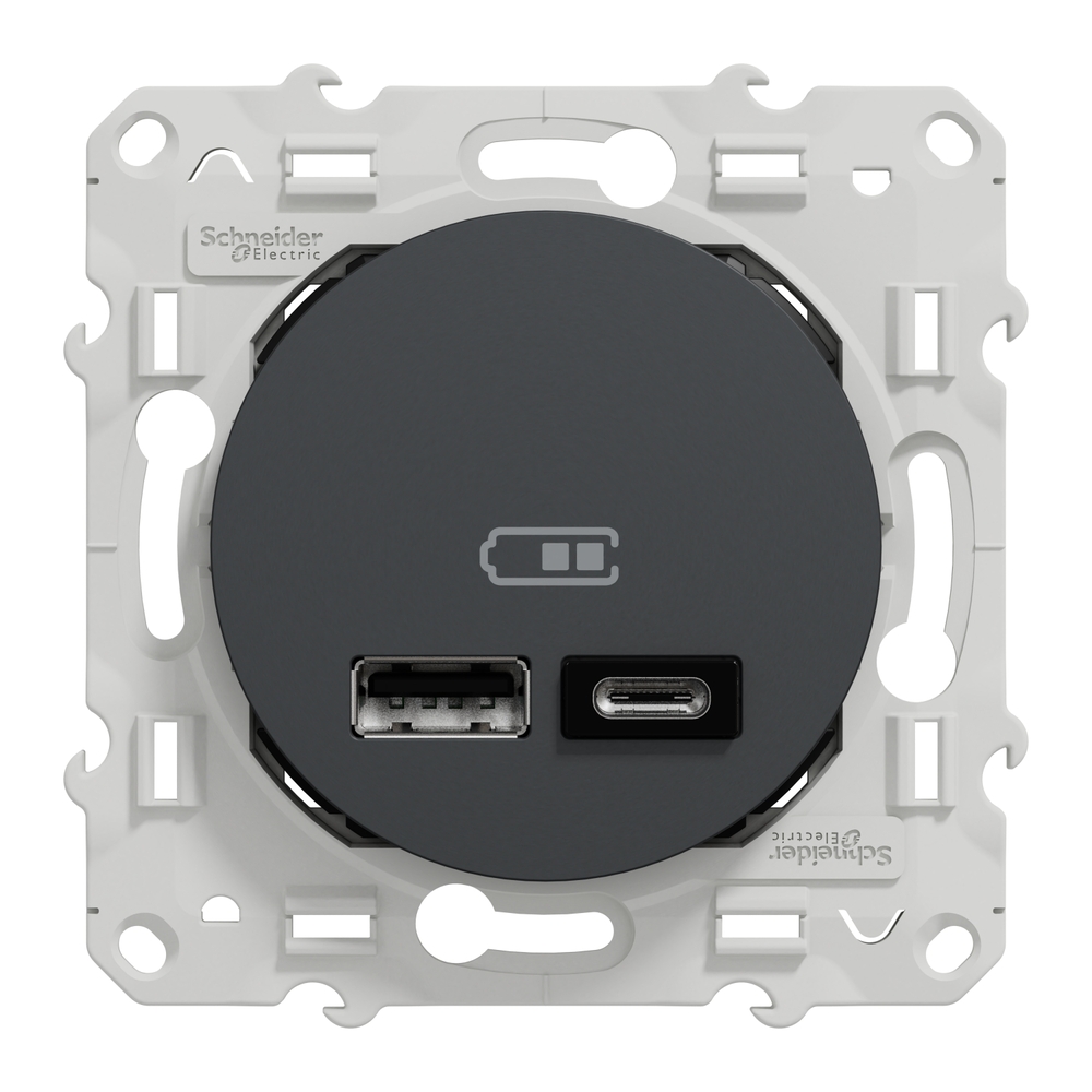 Prise chargeur double usb A+C à assembler Odace anthracite - Schneider Electric