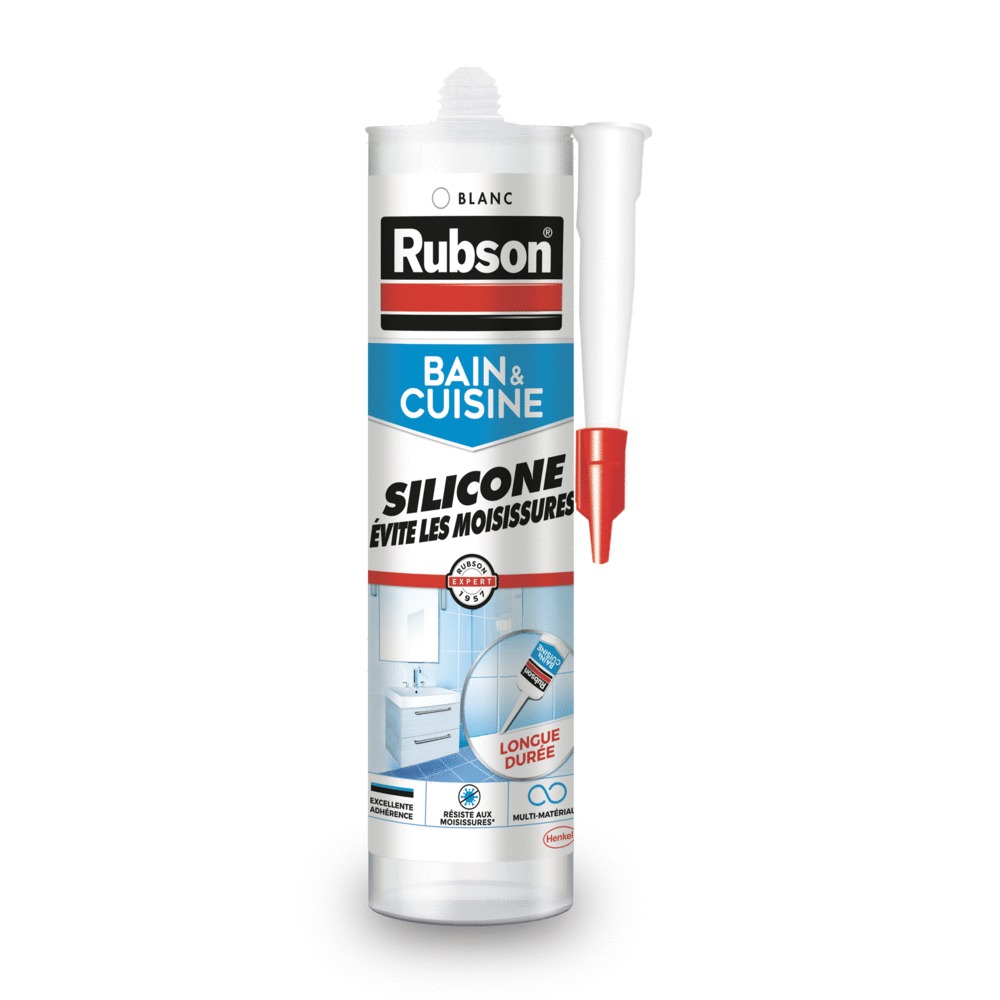 Mastic Silicone Bain & Cuisine Pure anti moisissures blanc 280 ml RUBSON