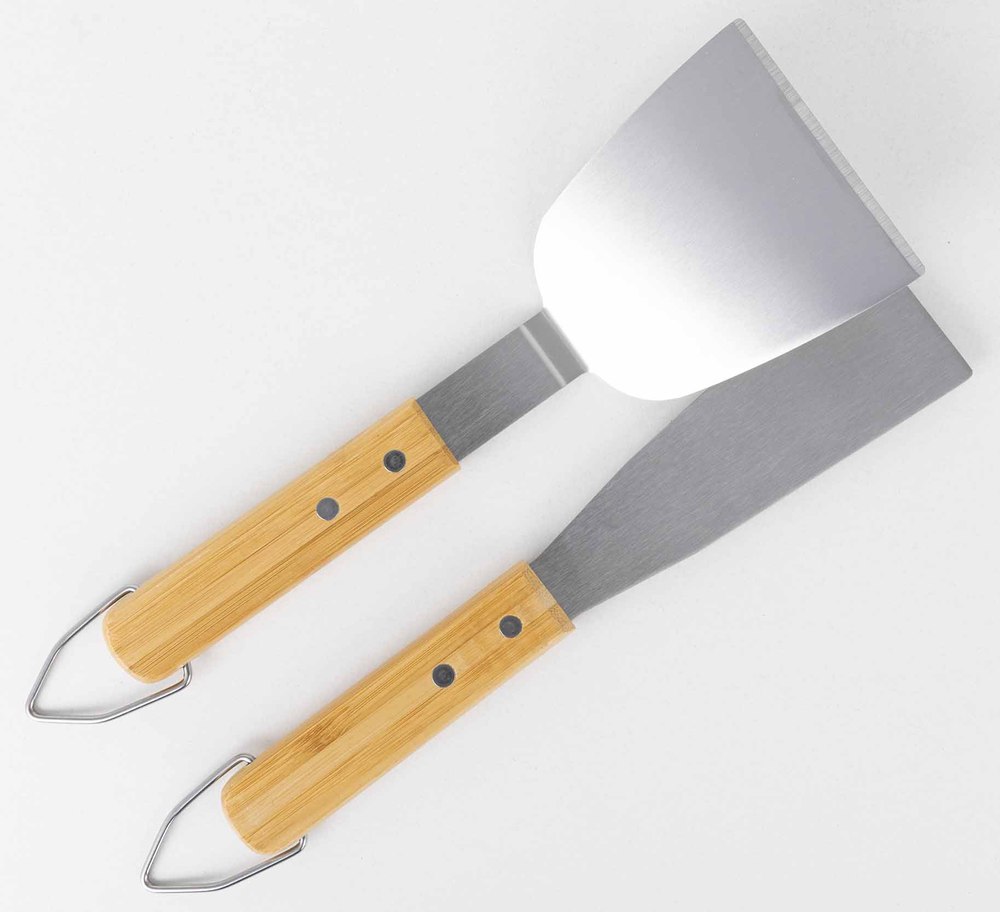 Spatules Pour Plancha FM Professional - Lot De 2, 23,5 Cm - Manche Hêtre, Partie Inox 10 Cm