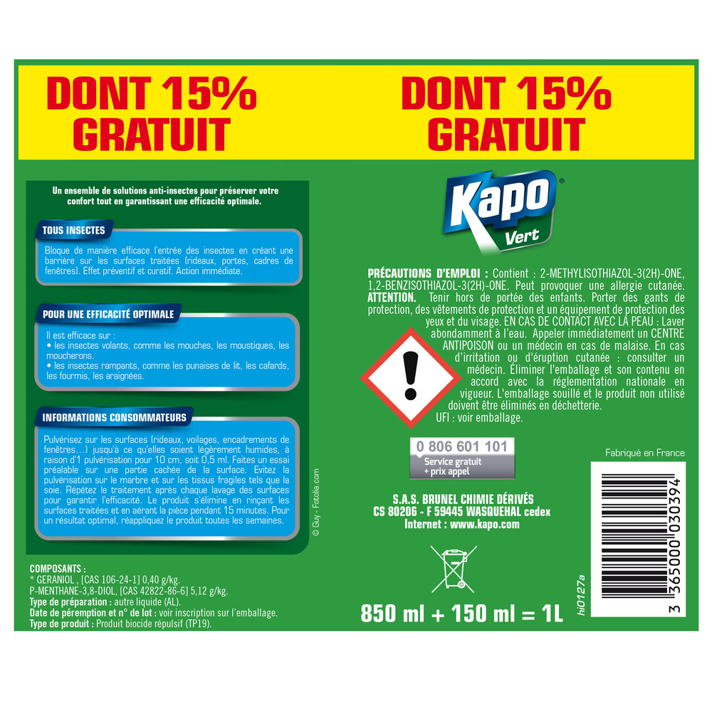 Insectes rampants, volants - effet répulsif - actif d'origine végétale - pret a l'emploi 1 l