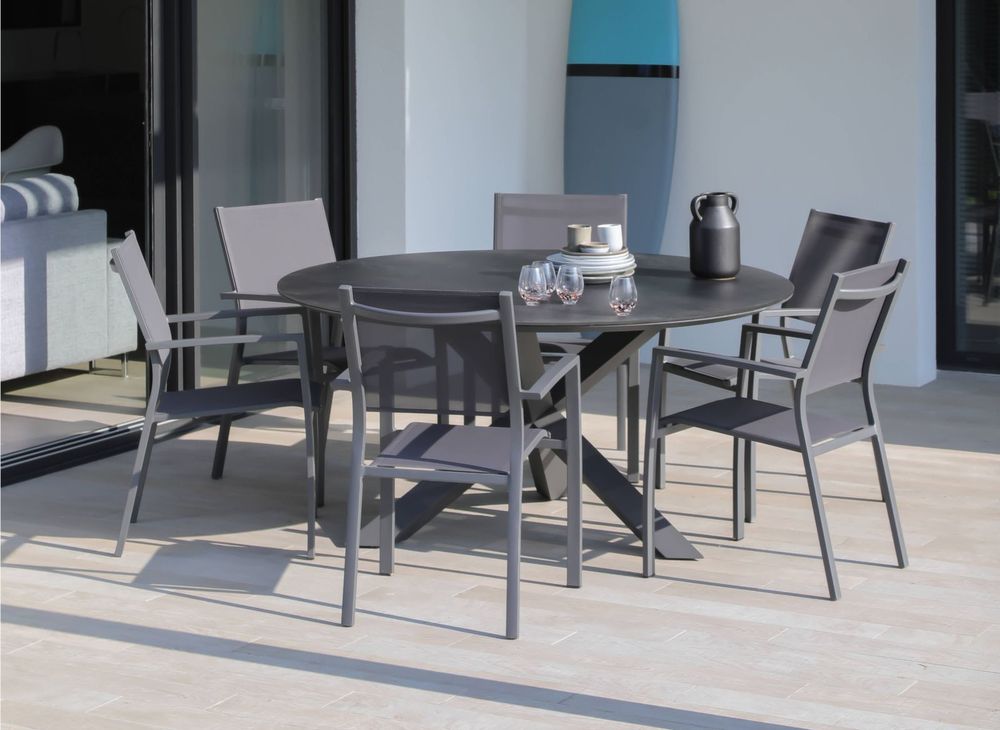 Table De Jardin Ronde Seven En Aluminium - Diamètre 150 Cm - Couleur Graphite - Extérieur - 11