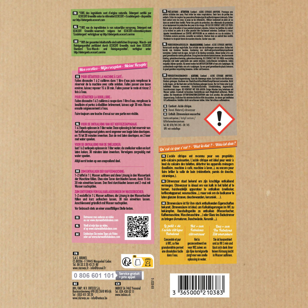 STARWAX THE FABULOUS - Acide Citrique - Détartre Les Appareils