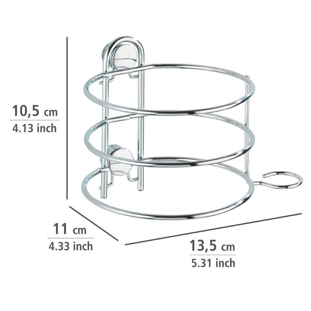 Support Sèche-Cheveux WENKO Turbo-Loc® - Fixation Murale Sans Perçage, Acier Inox Chromé 14x7,5x11,5 Cm