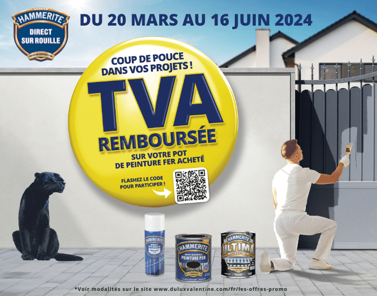 offre de remboursement TVA akzo nobel hammerite pot de peinture fer acheté
