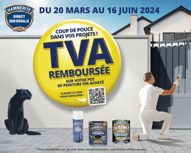 offre de remboursement TVA akzo nobel hammerite pot de peinture fer acheté