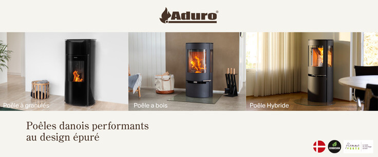 Poêle à bois, poêle à granulés ou poêle hybride marque ADURO