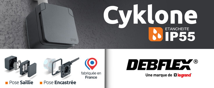 Gamme Cyklone prise et interrupteur étanche Marque DEBFLEX