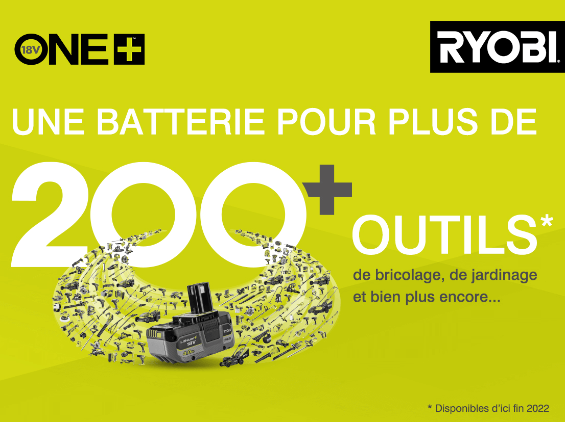 Bannière promotionnelle Ryobi ONE+ une seule batterie pour tous vos outils