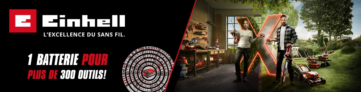 Bannière promotionnelle Einhell power x change une seule batterie pour tous vos outils
