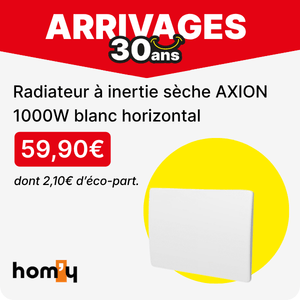 Voir le radiateur &agrave; inertie s&egrave;che AXION 1000W blanc horizontal de la marque HOMY au prix de 59.90&euro;
