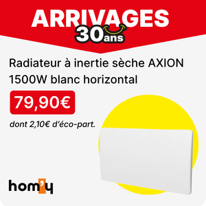 Voir le Radiateur &agrave; inertie s&egrave;che AXION 1500W blanc horizontal de la marque HOM'Y au prix de 79.90&euro;