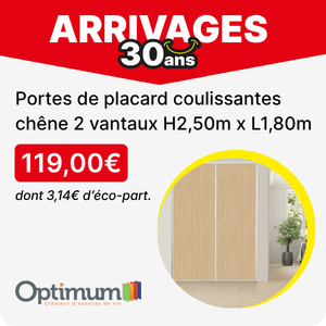 Portes de placard coulissantes ch&ecirc;ne 2 vantaux H 2,50 m x L 1,80 m OPTIMUM