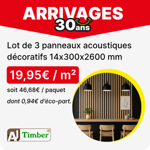 Panneau acoustique d&eacute;coratif Ecowall Acoustic ch&ecirc;ne c&eacute;rus&eacute; 91 sur fond noir - Lot de 3 - 14 x 300 x 2600 mm - AJ TIMBER