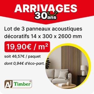 Voir les lots de 3 panneaux acoustique d&eacute;coratif Ecowall Acoustic ch&ecirc;ne miel 90 sur fond noir - 14 x 300 x 2600 mm de la marque AJ TIMBER