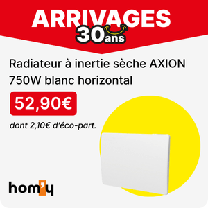 Voir le radiateur &agrave; inertie s&egrave;che AXION 750W blanc horizontal de la marque HOMY au prix de 52.90&euro;
