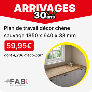 Voir le Plan de travail d&eacute;cor ch&ecirc;ne sauvage 1850 x 640 x 38 mm marque FAB au prix arrivage de 59.95&euro;