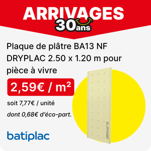 voir la Plaque de pl&acirc;tre BA13 NF 2.50 x 1.20 m pour pi&egrave;ce &agrave; vivre DRYPLAC de la marque BATIPLAC