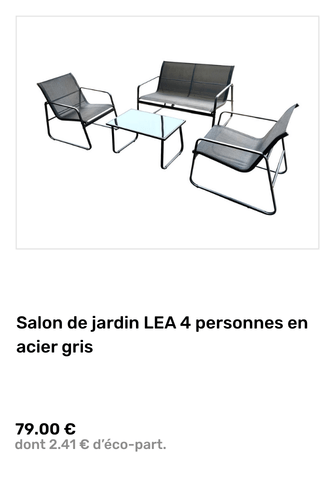 Salon de jardin LEA 4 personnes en acier gris