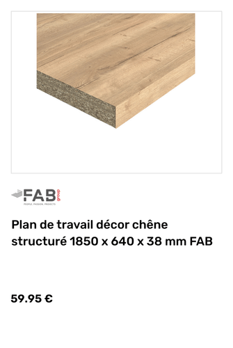 Plan de travail décor chêne structuré 1850 x 640 x 38 mm FAB