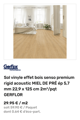 Sol vinyle effet bois senso premium rigid acoustic MIEL DE PRÉ ép 5,7 mm 22,9 x 125 cm 2m²/pqt gerflor