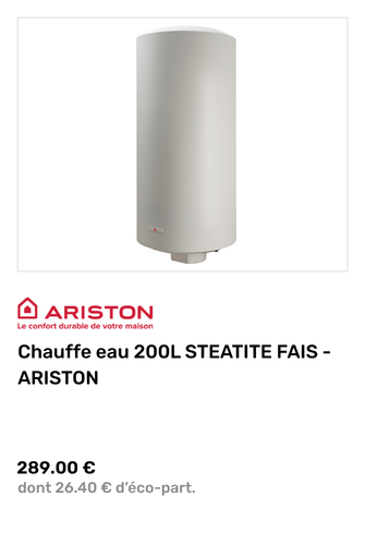 Chauffe eau 200L STEATITE FAIS ARISTON