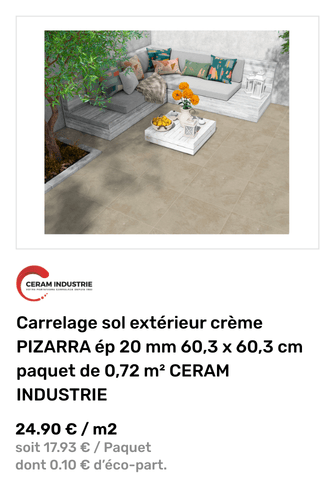 Carrelage sol ext&eacute;rieur cr&egrave;me PIZARRA &eacute;p 20 mm 60,3 x 60,3 cm paquet de 0,72 m&sup2; CERAM INDUSTRIE