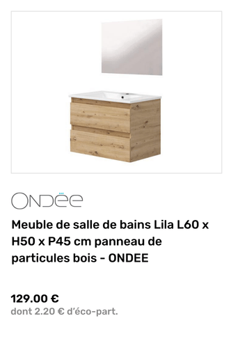 Meuble de salle de bains Lila L60 x H50 x P45 cm panneau de particules bois - ONDEE