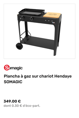 Plancha &agrave; gaz sur chariot Hendaye SOMAGIC