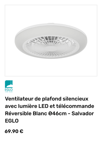 Ventilateur de plafond silencieux avec lumi&egrave;re LED et t&eacute;l&eacute;commande R&eacute;versible Blanc &Oslash;46cm - Salvador EGLO