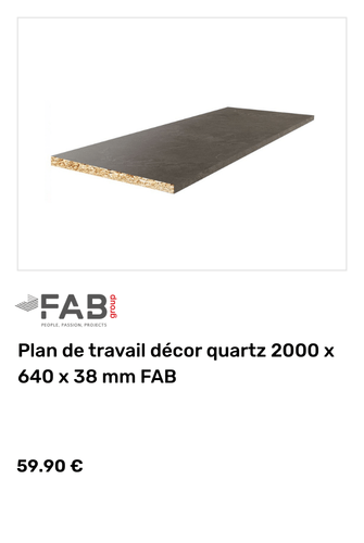 FAB Plan de travail d&eacute;cor quartz 2000 x 640 x 38 mm FAB