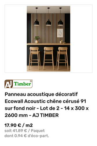 Panneau acoustique d&eacute;coratif Ecowall Acoustic ch&ecirc;ne c&eacute;rus&eacute; 91 sur fond noir - Lot de 2 - 14 x 300 x 2600 mm - AJ TIMBER