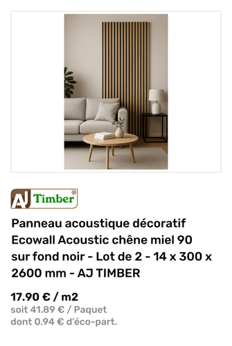 Panneau acoustique d&eacute;coratif Ecowall Acoustic ch&ecirc;ne miel 90 sur fond noir - Lot de 2 - 14 x 300 x 2600 mm - AJ TIMBER
