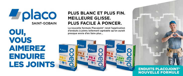 Bande à joint, enduit et mortier pour plaque de plâtre PLACO