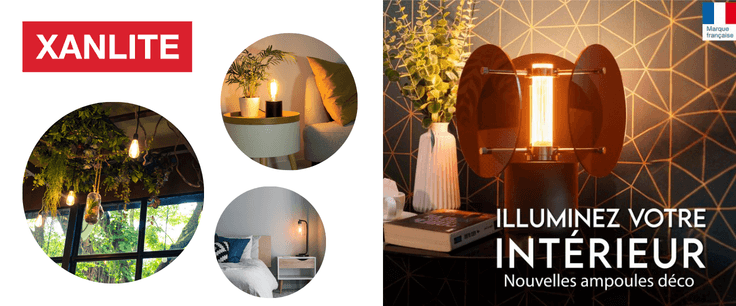 lampe avec une ampoule décorative éclaire un salon marque XANLITE