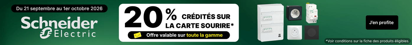 D&eacute;couvrez notre offre 20% cr&eacute;dit&eacute;s sur la carte de fid&eacute;lit&eacute; sur toute la gamme SCHNEIDER ELECTRIC du 21/09 au 01/10