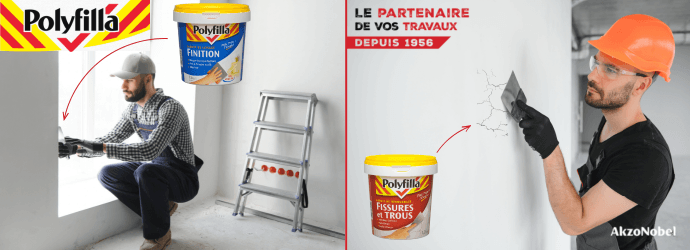 Lissage, rebouchage et petite r&eacute;paration du mur - sol marque POLYFILLA