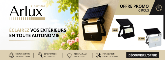 Projecteur ext&eacute;rieur LED solaire + d&eacute;tecteur de mouvements Circus marque ARLUX LIGHTING
