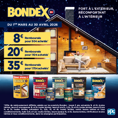 Jusqu'&agrave; 35&euro; rembours&eacute;s pour l'achat d'un ou plusieurs produits Bondex &eacute;ligibles.
