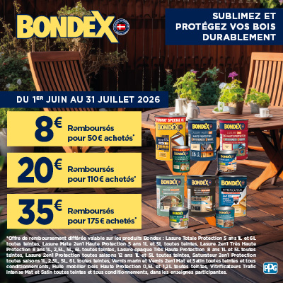 Jusqu'&agrave; 35&euro; rembours&eacute;s pour l'achat d'un ou plusieurs produits Bondex &eacute;ligibles.