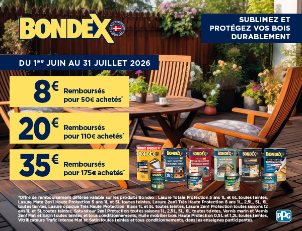 Jusqu'&agrave; 35&euro; rembours&eacute;s pour l'achat d'un ou plusieurs produits Bondex &eacute;ligibles.