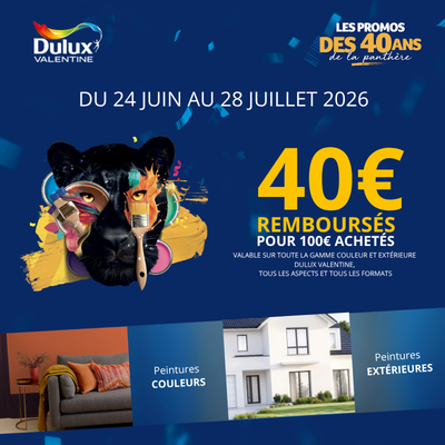 50% rembours&eacute;s sur votre 2e pot de peinture Dulux Valentine &eacute;ligible