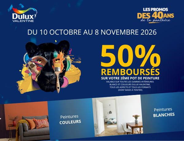 50% rembours&eacute;s sur votre 2e pot de peinture Dulux Valentine &eacute;ligible