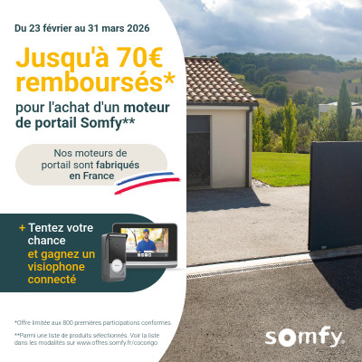 Jusqu'à 70€ remboursés pour l'achat d'un moteur de portail Somfy