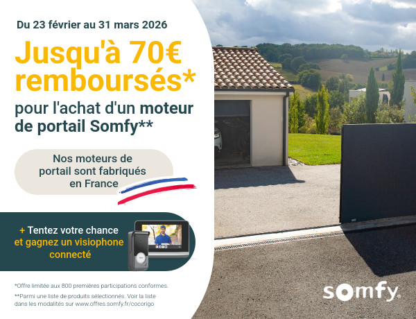 Jusqu'à 70€ remboursés pour l'achat d'un moteur de portail Somfy