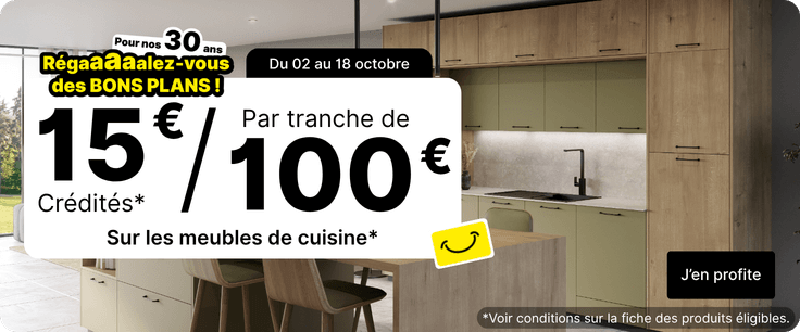 opération 30 ans octobre 2026 - 15/100 sur une sélection de meubles de cuisine 