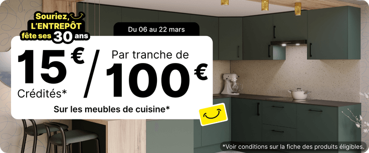 Offre op&eacute;ration 15&euro;/100&euro; sur les meubles de cuisine