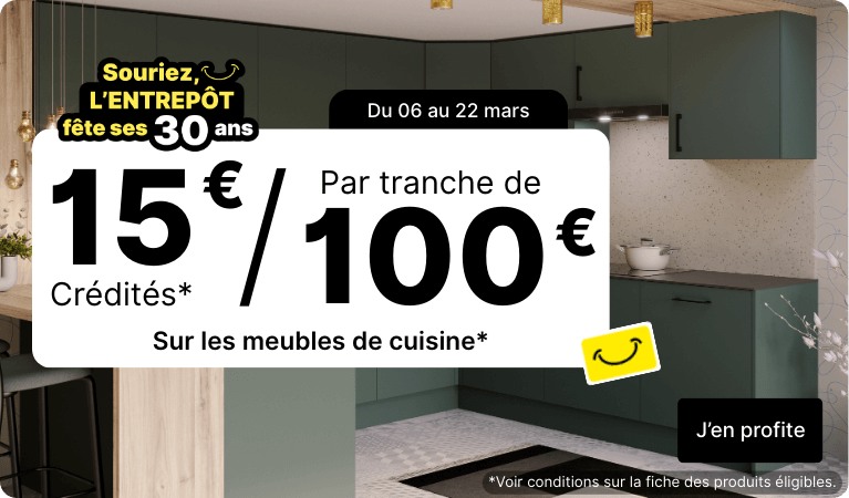 op&eacute;ration 30 ans MARS 2026 - 15/100 sur une s&eacute;lection de meubles de cuisine 